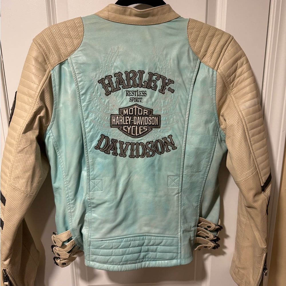 Harley-Davidson Leather Jacket - Light Blue and Cream